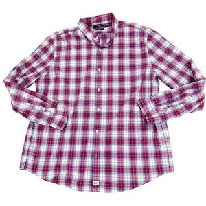 Vineyard Vines men Murray slim fit Red Blue plaid cotton casual Shirt pocket xl